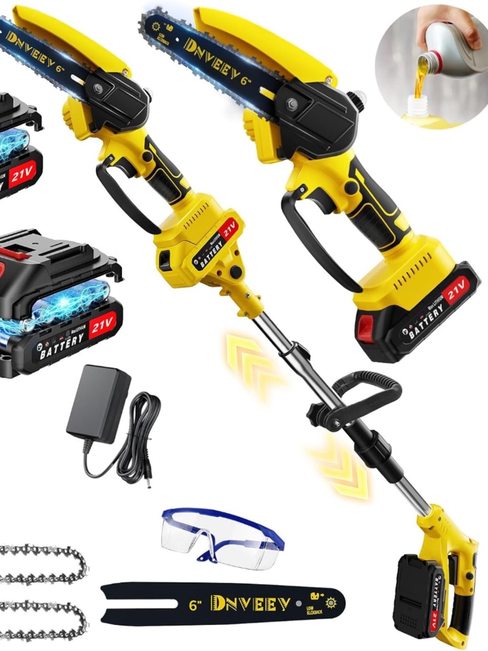 Cordless Pole Saw Electric Tree Trimmer, 2-in-1 Polesaw & Mini Chainsaw